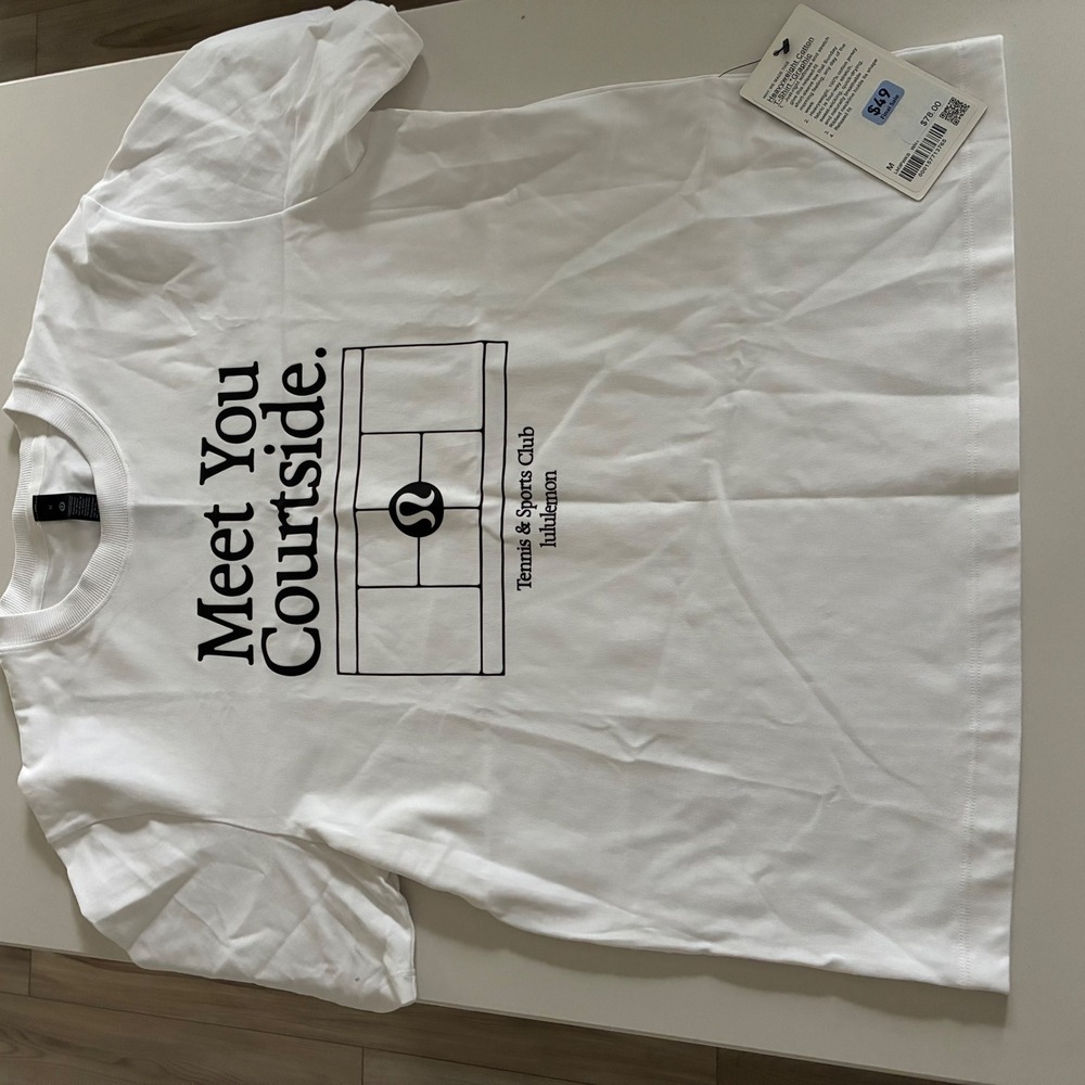 New Lululemon Meet You Courtside Tennis & Sports Club Graphic Tee Mens M White - Picture 2 of 5